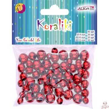 Koraliki plastikowe mix rozmiarów (60 sztuk) czerwone PJ-9487 ALIGA