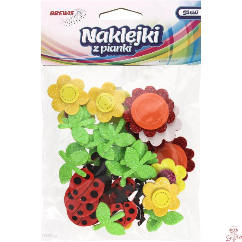 Naklejki z pianki Kwiatki i biedronki (32 el.) PVC49 BREWIS
