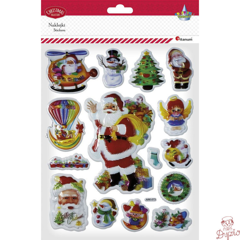 Naklejki wypukłe Mikołaj, helikopter, balon, aniołek, bałwanek, wianek 15szt. 487021 TITANUM