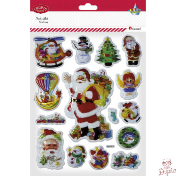 Naklejki wypukłe Mikołaj, helikopter, balon, aniołek, bałwanek, wianek 15szt. 487021 TITANUM