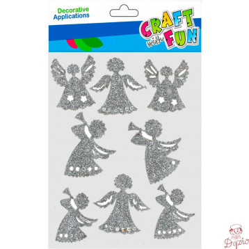 Naklejki brokatowe ANIOŁKI srebrne 8szt. 521738 Craft with Fun