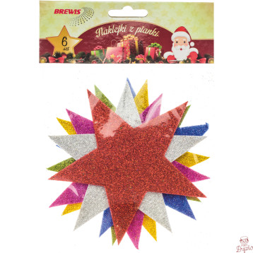 Gwiazdki z pianki z brokatem 6szt. 13cm mix kol. PVX20 BREWIS