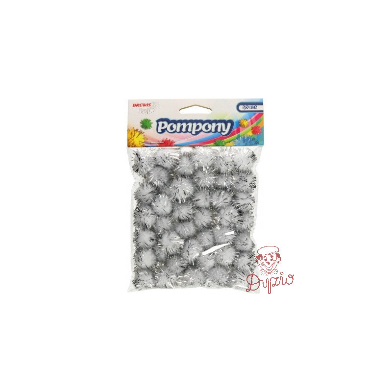 Pompony metaliczne 2cm (40sztuk) srebrne POM23 BREWIS