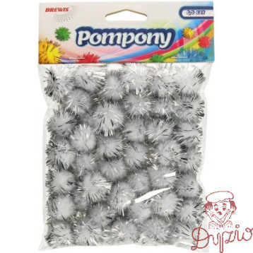 Pompony metaliczne 2cm (40sztuk) srebrne POM23 BREWIS