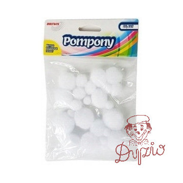 Pompony białe 24 szt. mix rozmiarów POM04 BREWIS