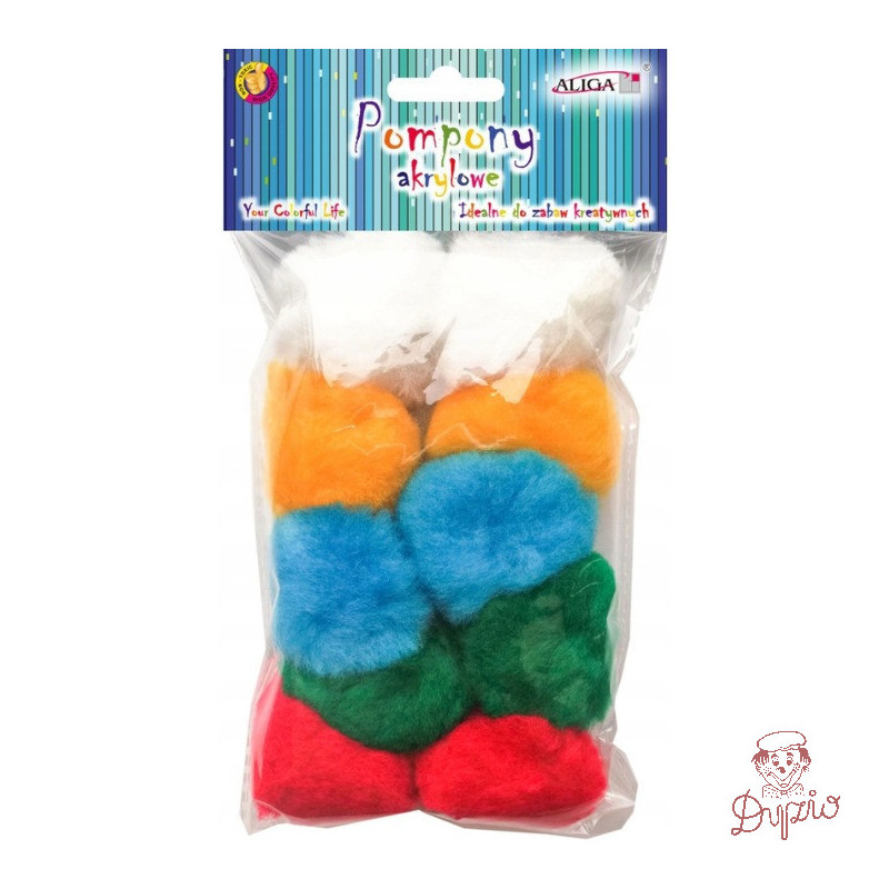 Pompony akrylowe POM-202 mix kolorów (10 szt.) śr. 5 cm ALIGA