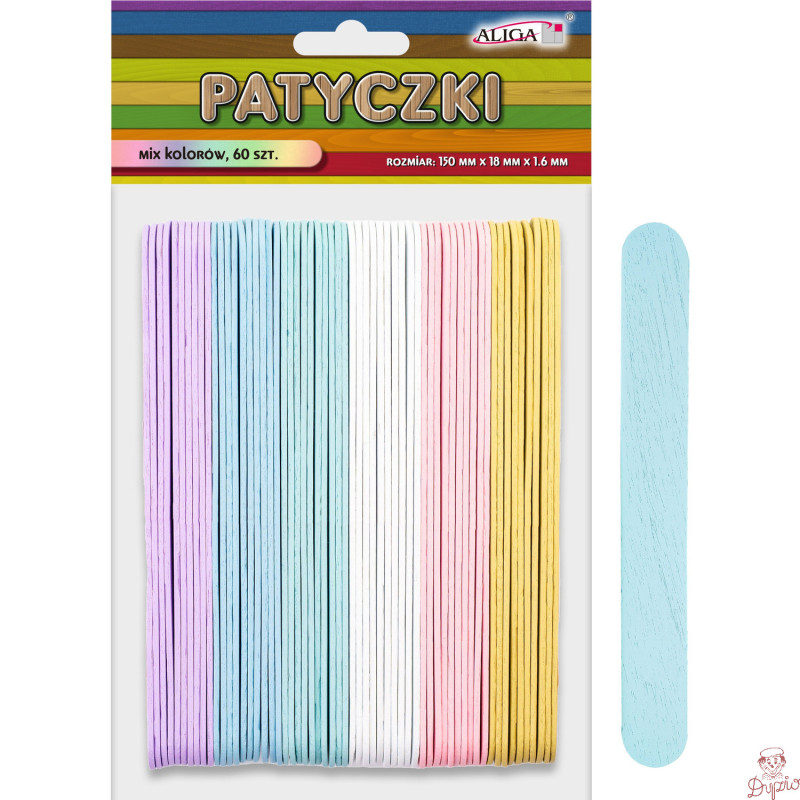 Patyczki mix 6 kolorów pastelowych 150x18x1,6mm (60szt.) PK-4918 ALIGA