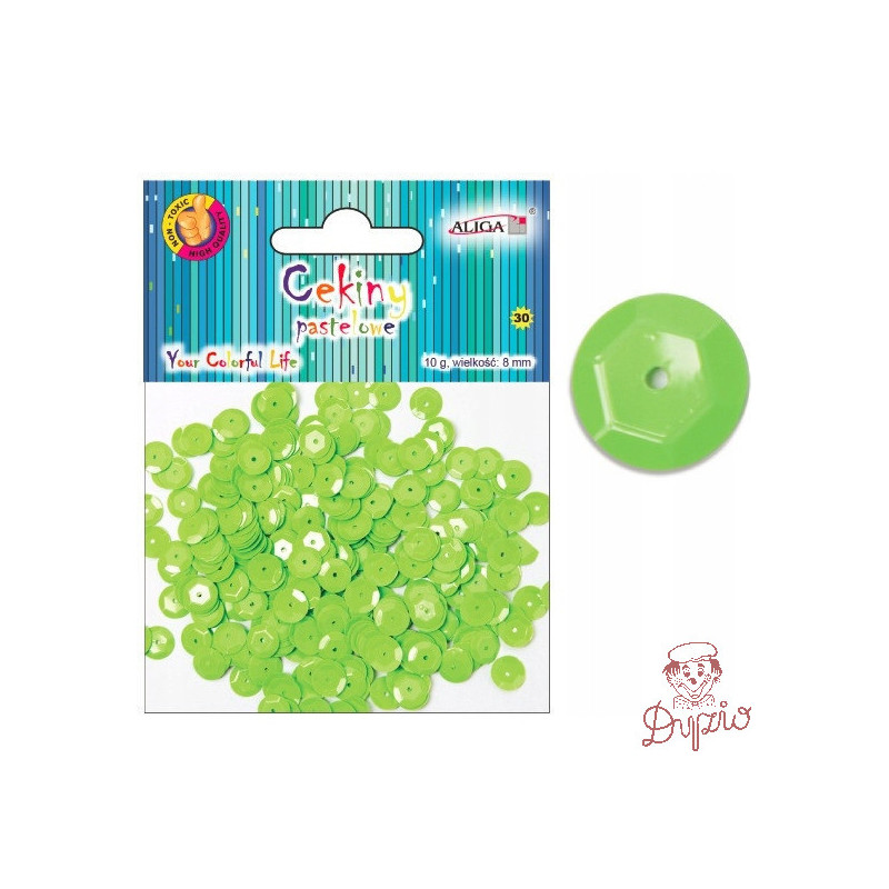Cekiny pastelowe jasno zielone 8mm, 10g WMT-105(32) ALIGA