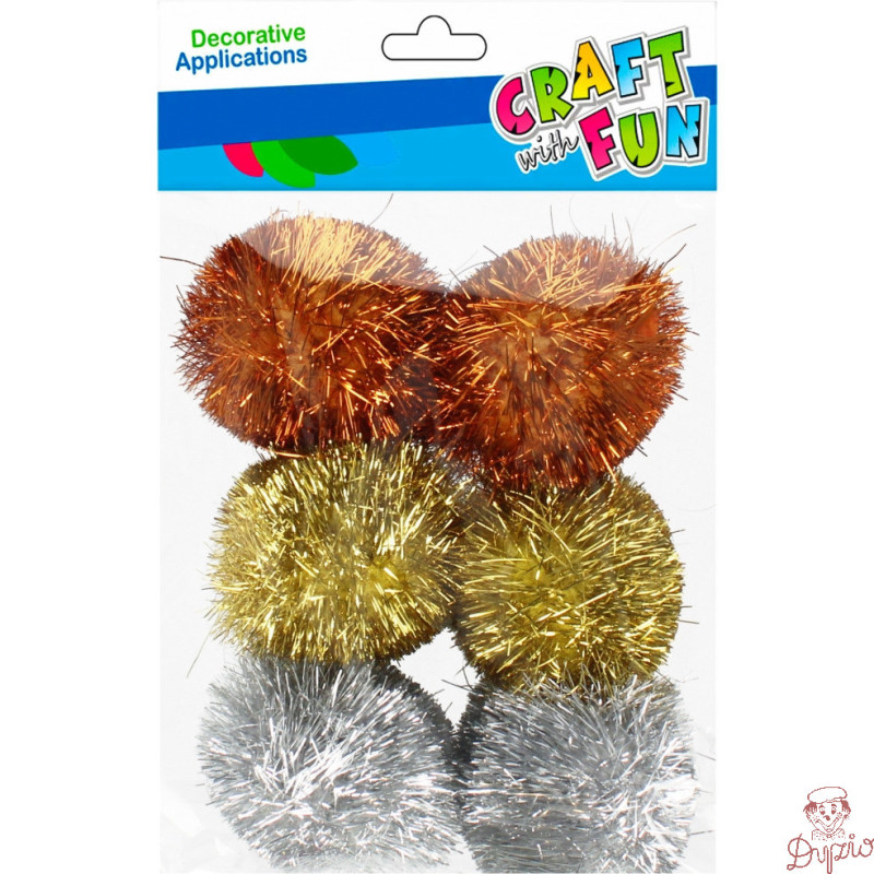 Ozdoba dekoracyjna pompon (6szt.) 45mm mix brokat 521654 Craft with Fun