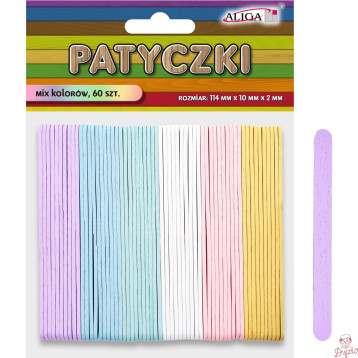 Patyczki mix 6 kolorów pastelowych 114x10x2mm (60szt.) PK-4901 ALIGA