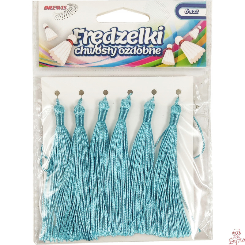 Frędzelki (chwosty ozdobne) FR3 (6 sztuk) 8 cm jasno niebieskie BREWIS
