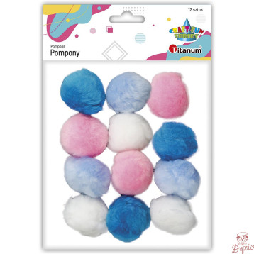 Pompon akrylowe mix kol. 4cm 12szt. 462565 TITANUM