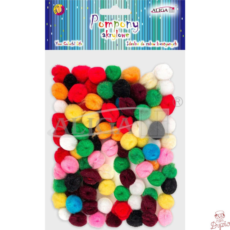 Pompony akrylowe mix kolorów 1,5cm (100) POM-9990 ALIGA