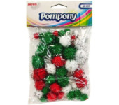 Pompony metalizowane mix rozm. czerwone/białe/zielone 40szt. POM44