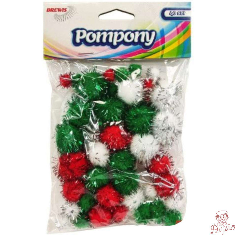 Pompony metalizowane mix rozm. czerwone/białe/zielone 40szt. POM44