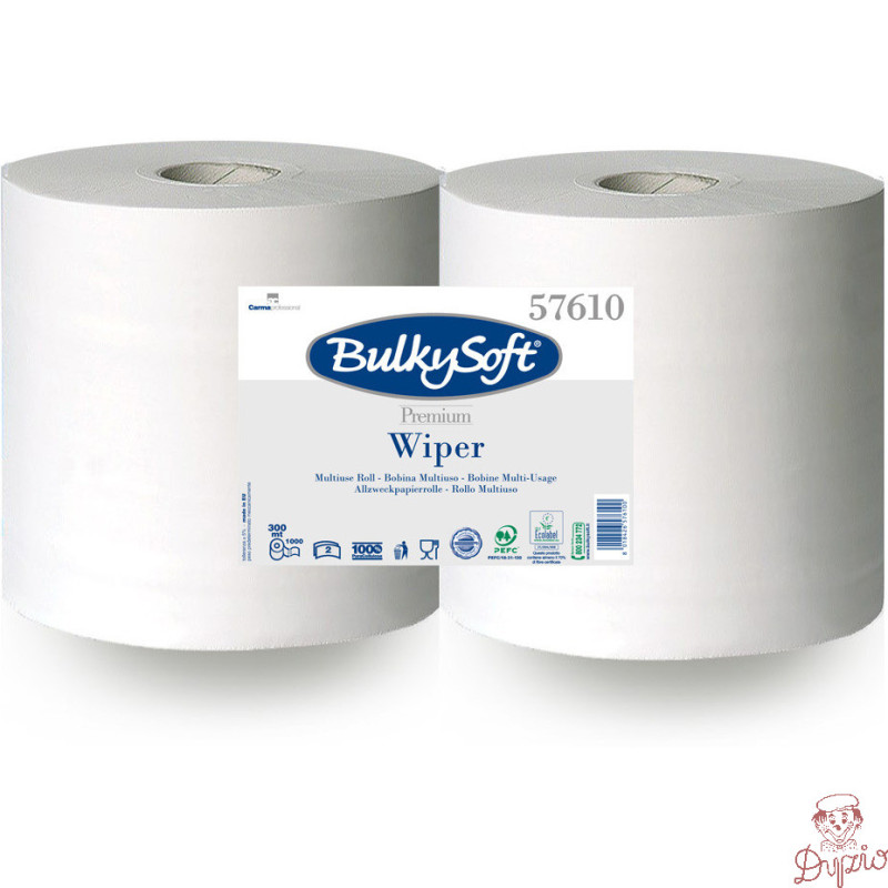 Papierowe czyściwo Premium 2w. 300m (2szt) białe, celuloza, niepylące 1000odcinków 57610 BulkySoft
