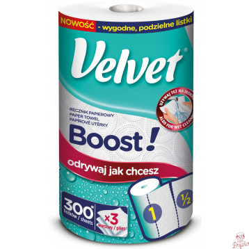 Ręcznik papierowy VELVET BOOST! Super Strong 300 listków 3 warstwy