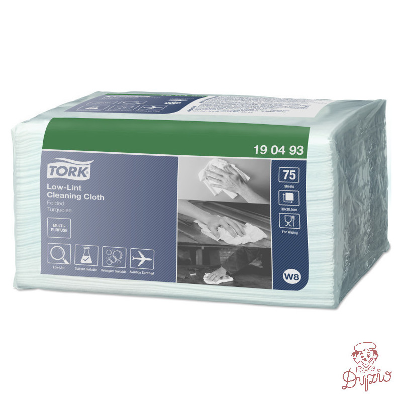Czyściwo włókninowe 30x38,8cm 75składek o niskiej pylności w odcinkach turkusowe W8 190493 TORK