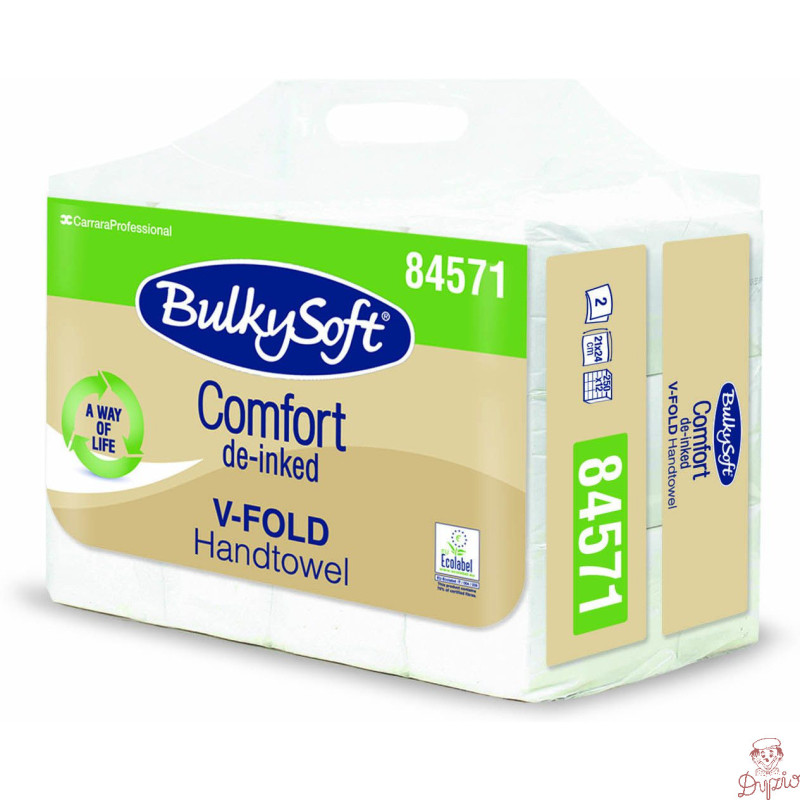 Ręcznik ZZ V-FOLD biały 24x21cm 2 warstwy celuloza+celuloza z recyklingu (12x250) 3000szt 84571 BULKYSOFT Comfort Eko