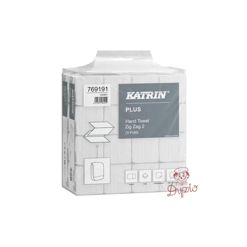 Ręcznik ZZ V-FOLD KATRIN Plus biały 207x230mm 2 warstwy celuloza (16op x 190list||3040 listków) 769191