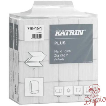 Ręcznik ZZ V-FOLD KATRIN Plus biały 207x230mm 2 warstwy celuloza (16op x 190list||3040 listków) 769191