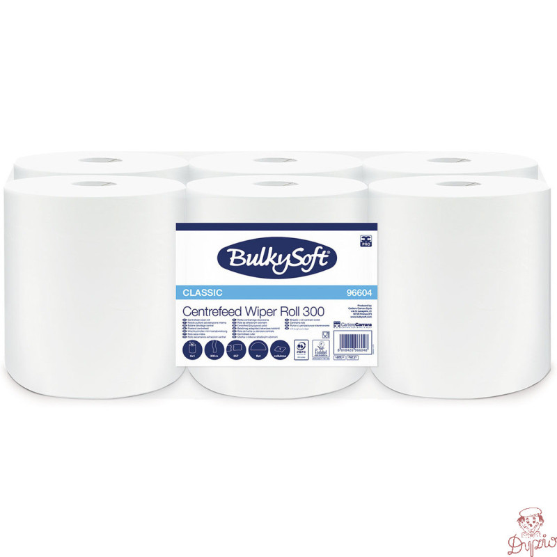 Ręcznik papierowy w roli BulkySoft MIDI classic(6 rolek) biały 1warstwa 300m celuloza centralne dozowanie 96604