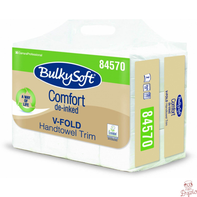 Ręcznik papierowy składany ZZ V-FOLD 21x21cm , BulkySoft Comfort de-inked eko  2 warstwy 3000 składek 84570