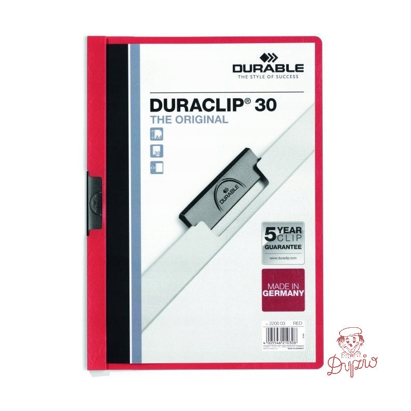 Skoroszyt zaciskowy A4 1-30k 220003 czerwony DURACLIP Original DURABLE