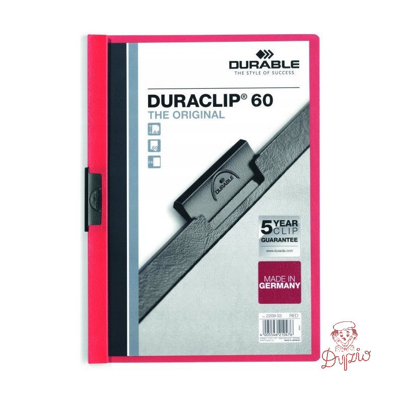 Skoroszyt zaciskowy A4 1-60k czerwony DURACLIP Original 220903 DURABLE