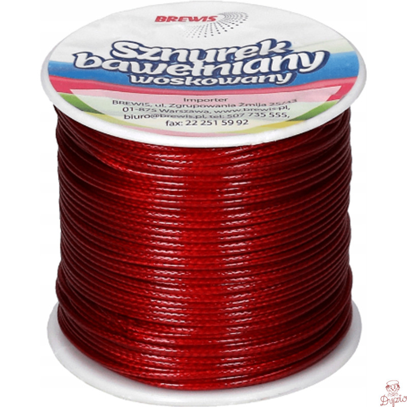 Sznurek bawełniany woskowany 1mm 25m czerwony SBW2 BREWIS