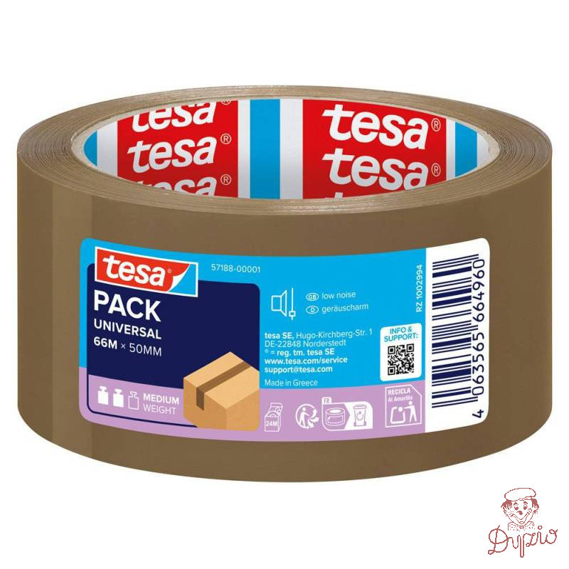 Taśma pakowa UNIVERSAL 66m x 50mm BRĄZOWA cicha 57188 TESA