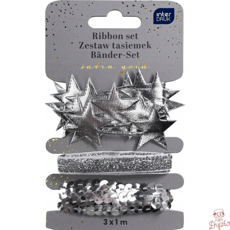 Zestaw tasiemek 3x1m SREBRNY Satin Gold INTERDRUK