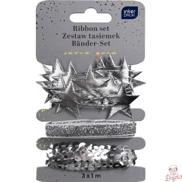Zestaw tasiemek 3x1m SREBRNY Satin Gold INTERDRUK