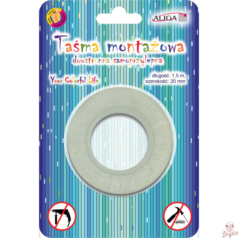 Taśma samoprzylepna przezroczysta dwustronna 20mm x 1,5 m PSD-2397 ALIGA