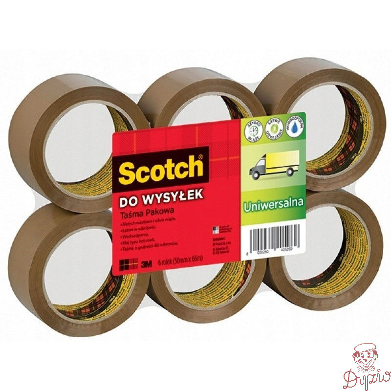 Taśma pakowa SCOTCH 371 (6szt) Hot-melt brązowa 48x66m 3M