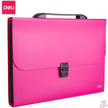 Teczka z rączką czarną A4 7-przegródek RIO różowa EB40202 PINK DELI