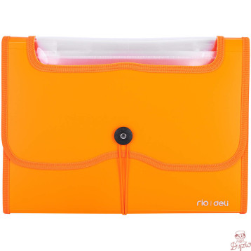 Teczka harmonijkowa z gumką 13-przegródek okno PVC RIO pomarańczowa 38128 ORANGE DELI