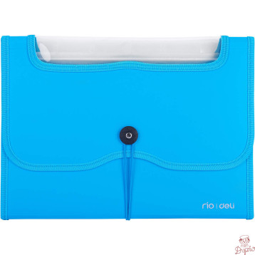 Teczka harmonijkowa z gumką 13-przegródek okno PVC RIO niebieska 38128 BLUE DELI