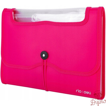 Teczka harmonijkowa z gumką 13-przegródek okno PVC RIO różowa 38128 PINK DELI