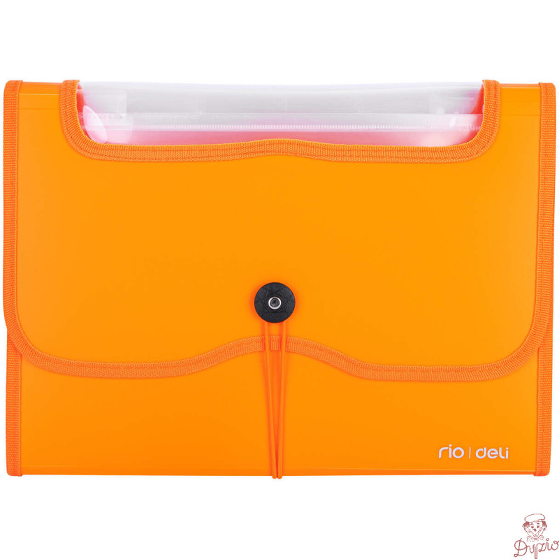 Teczka harmonijkowa z gumką 7-przegródek okno PVC RIO pomarańczowa 38127 ORANGE DELI