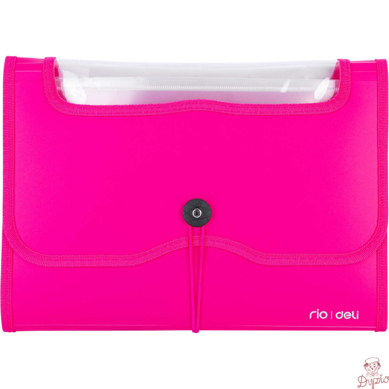 Teczka harmonijkowa z gumką 7-przegródek okno PVC RIO różowa 38127 PINK DELI