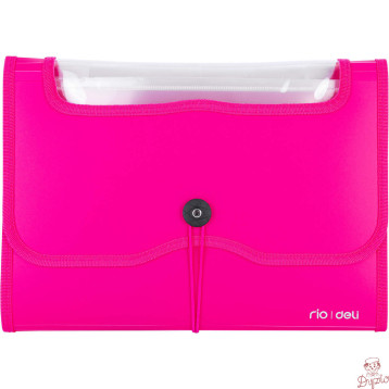 Teczka harmonijkowa z gumką 7-przegródek okno PVC RIO różowa 38127 PINK DELI
