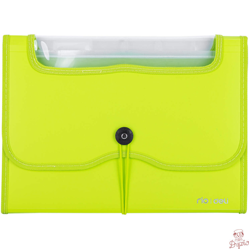 Teczka harmonijkowa z gumką 7-przegródek okno PVC RIO zielona 38127 GREEN DELI