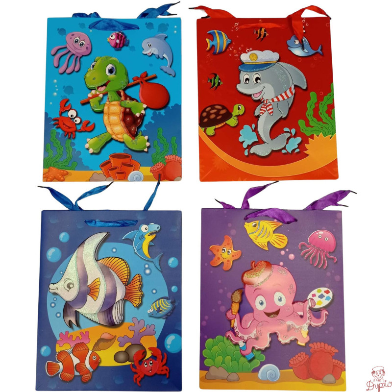 Torebka prezentowa 26x32x10cm dziecięca rybki ROZETTE