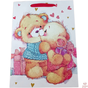 Torebka prezentowa 18x23x10cm A5 lux MISIE z brokatem ROZETTE