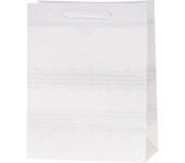 Torebka prezentowa 18x23x10cm Lux brokat BIAŁA A5 ROZETTE