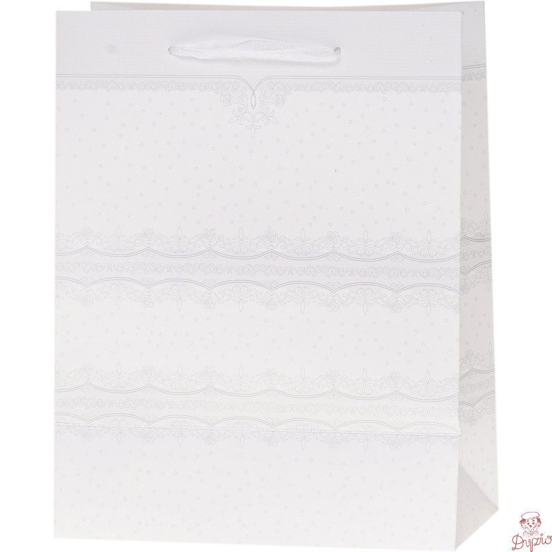 Torebka prezentowa 18x23x10cm Lux brokat BIAŁA A5 ROZETTE