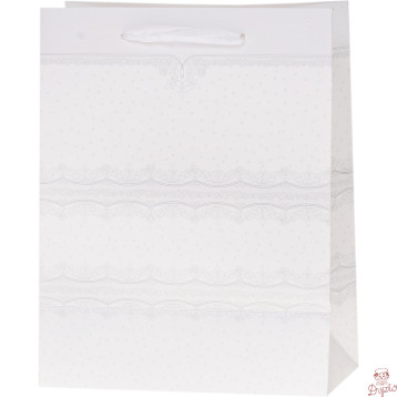 Torebka prezentowa 18x23x10cm Lux brokat BIAŁA A5 ROZETTE