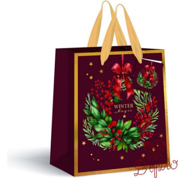 Torebka prezentowa mała Burgundy Boże Narodzenie 190g 18x23x10cm INTERDRUK