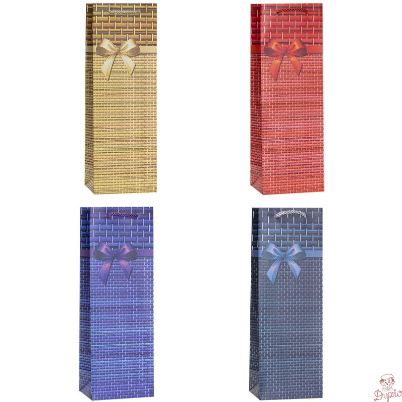 Torebka prezentowa 12x35x9cm na butelkę TBG-24009-BB ROZETTE